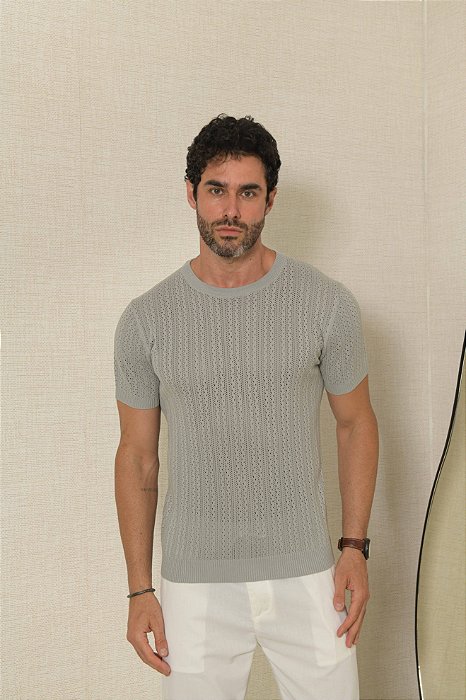 Camiseta Trama Texturizada Gola Careca