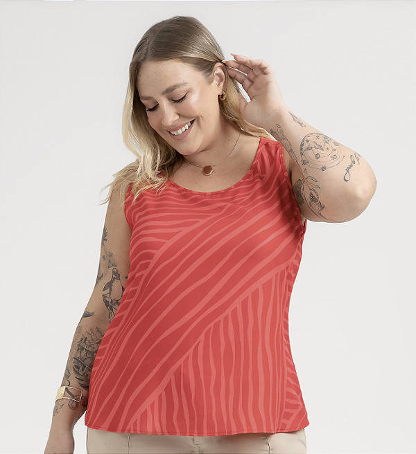 Regata Plus Size com Decote Redondo em Misturinha – Habana
