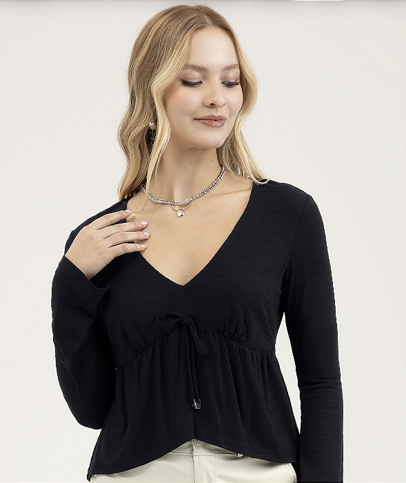 Blusa Manga Longa Altura de Cós Feminina Moderna Casual Cativa