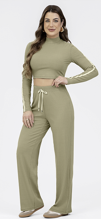 Conjunto Feminino Canelado Power Habana Blusa e Calça
