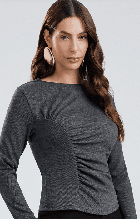 Blusa Canelado Pele de Pêssego Gris