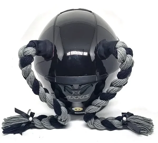 Trança para Capacete Xuca Xuquinha 45cm Preto Cinza