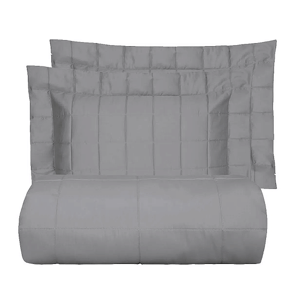 Kit Colcha / Cobre leito King Satinee Square - Kacyumara Chumbo