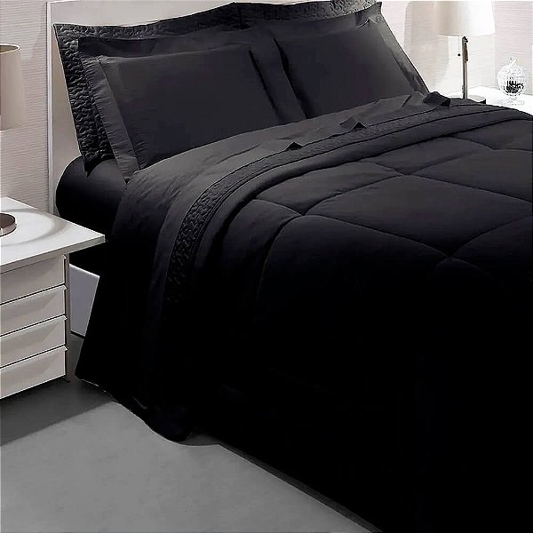 Kit Colcha / Cobre leito Queen 300 fios Satinee Square - Kacyumara Chumbo