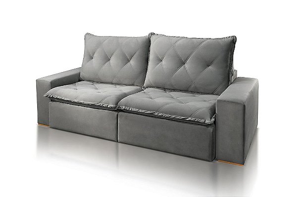 SOFA RETR LORETO 230CM VEL CINZA/526 - JC ESTOF