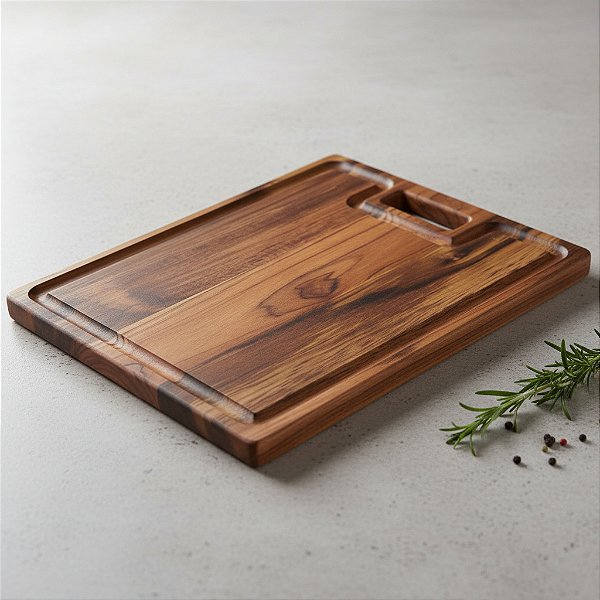Tábua 36x28cm De Corte Retangular Com Pegador Madeira Teca