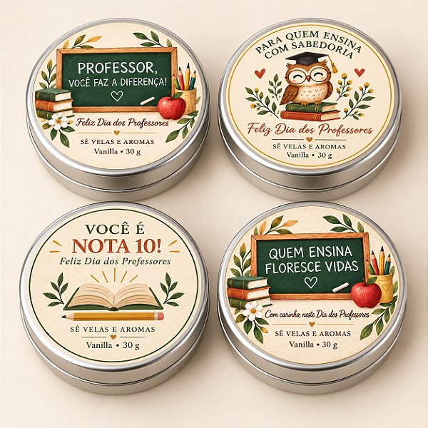 Vela Aroma Vanilla Latinha Dia dos Professores