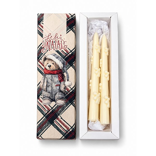 Kit 2 Velas Sem Aroma para Castiçal com Laço de Natal