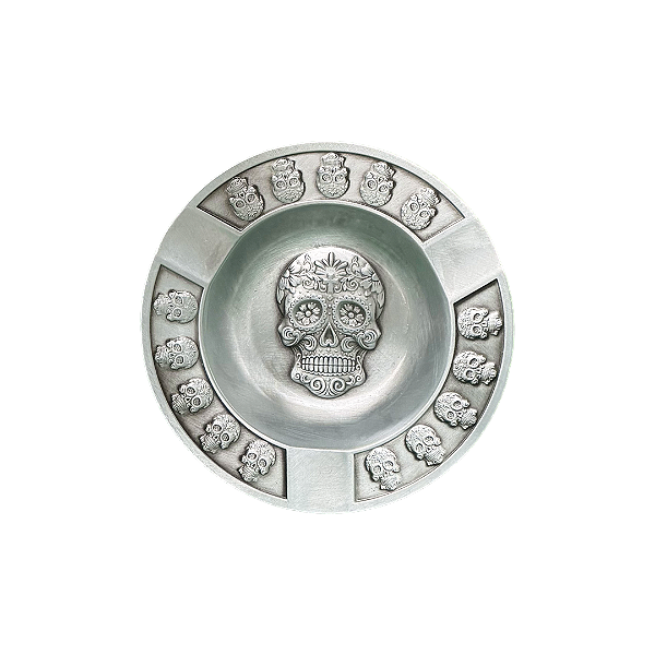 Cinzeiro de Ferro Redondo 10,5 cm Relevo Skull