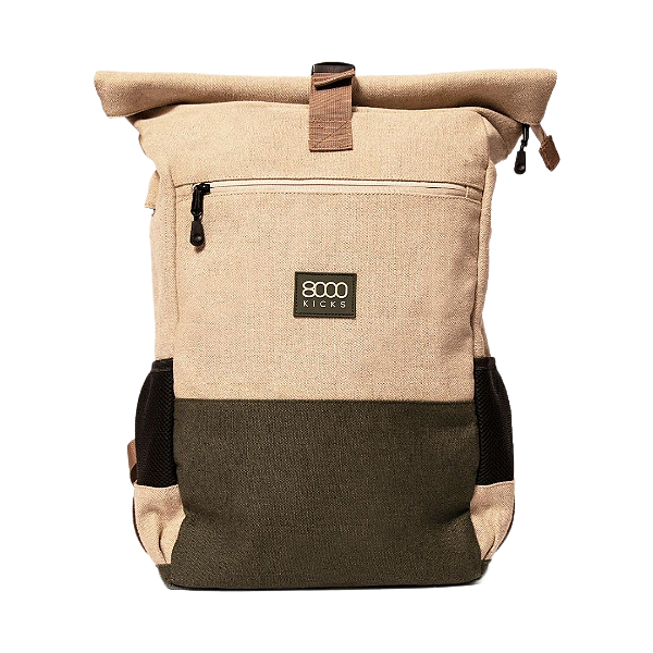 Mochila de Cânhamo Grande Everyday Rolltop 8000Kicks Bege e Verde