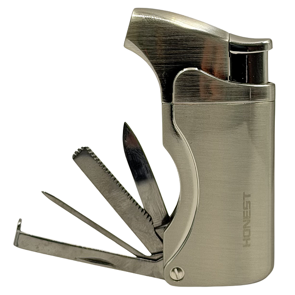 Maçarico Honest para Cachimbo 1 Chama com Canivete BCZ241 Prata