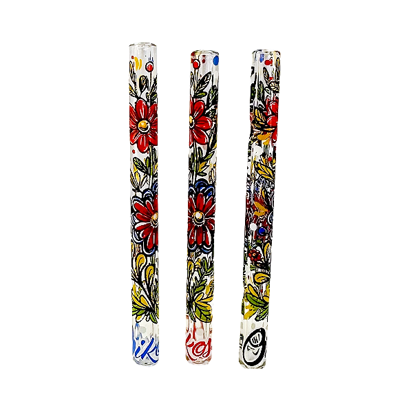 Piteira De Vidro Longa 70x6mm Full Print Oikos Flores