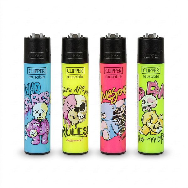 Isqueiro Clipper Maxi Bear Skulls Colecionável Recarregável