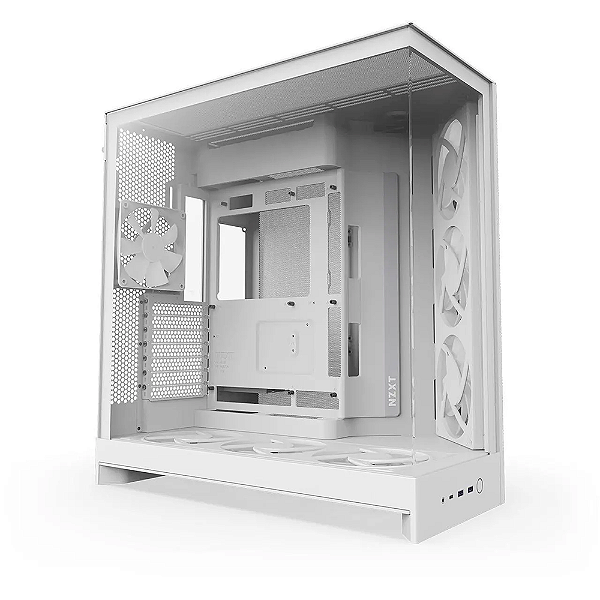 Gabinete Gamer NZXT H9 Flow RGB+ Frontal Diagonal 2025 7 Fans Branco