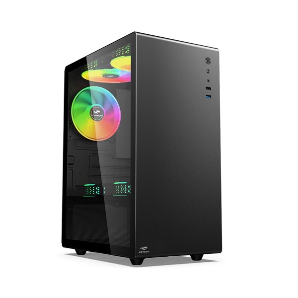 Gabinete Gamer C3Tech MT-G200BK Preto com 3 coolers sem fonte