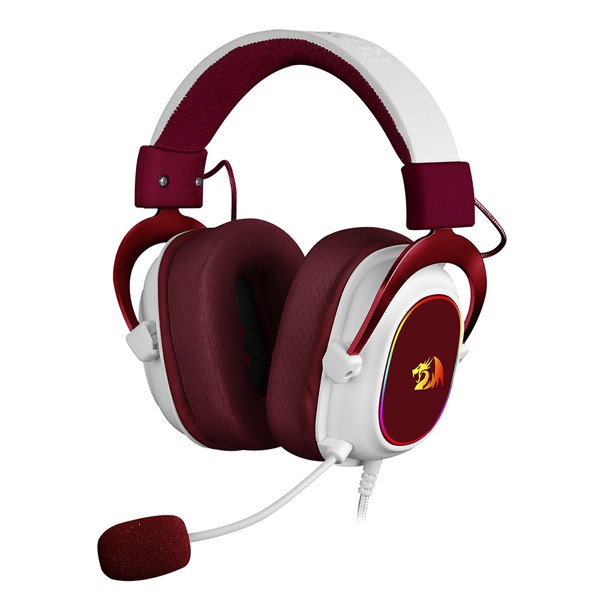 Fone de ouvido Headset Gamer Redragon Zeus X RGB Branco com Vermelho H510RGB-RED