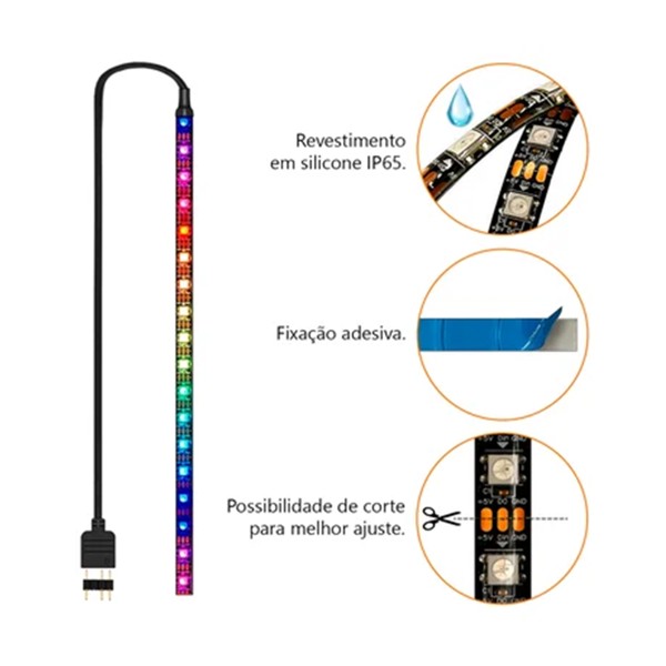 Fita de Led ARGB para Gabinete 5v 3 Pinos  500mm