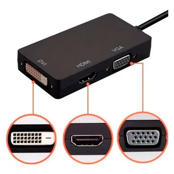 Adaptador de Video 3 em 1 DisplayPort x Hdmi Femea / Dvi Femea / Vga Femea