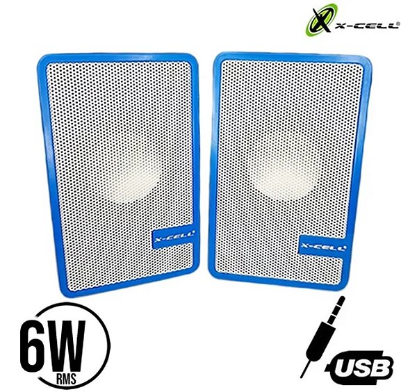 Caixa de Som 6W Rms Branca e Azul X-CELL XC-CM-07-A