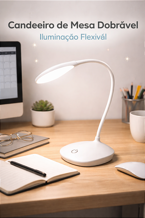Candeeiro de Mesa LED Dobrável com Haste Flexível e Toque Touch