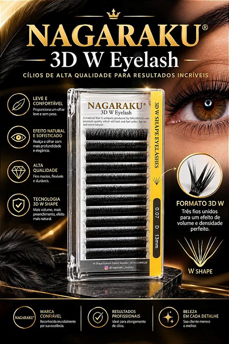 Cilios Nagaraku 3D W Shape Eyelashes - 0.07 D