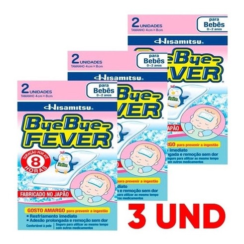 Kit 3 Adesivo Bye Bye-fever Para Bebês Dura 8hs C/2 Un Febre