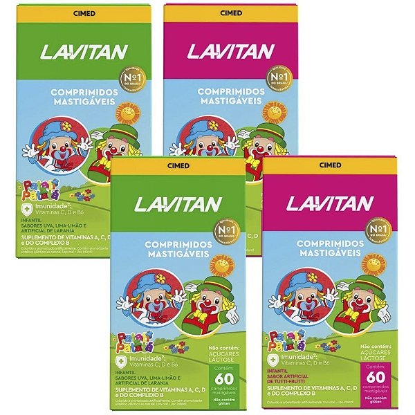 Kit 4 Lavitan Patati Patata Vitamina Infantil Sabor Tutti-frutti + Mix de Sabores Cimed c/60 Comprimidos