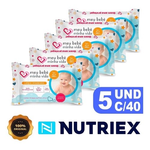 Lenço Umedecido Meu Bebê Minha Vida Nutriex Kit 05 Pcts 40un