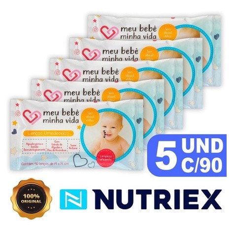 Lenço Umedecido Meu Bebê Minha Vida Nutriex Kit 05 Pcts 90un