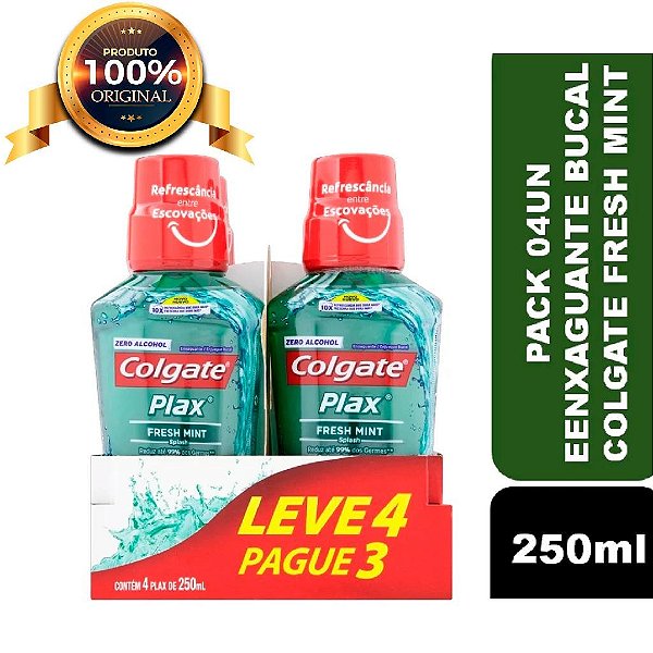 Kit Pack com 04 un Enxaguante Bucal Colgate Plax Fresh Mint 250ml
