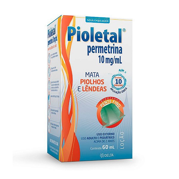 Pioletal Permetrina Loção Com 60ml Tratamento De Piolhos E Lendêas