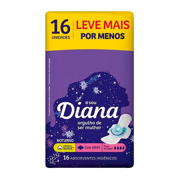 Absorvente Noturno Diana Suave com abas Pacote com 16 unidades