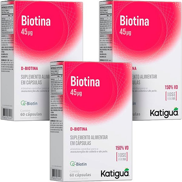 Biotina Dose Maxima 600mg 60cápsula Vitamina Cabelo e unhas Katiguá