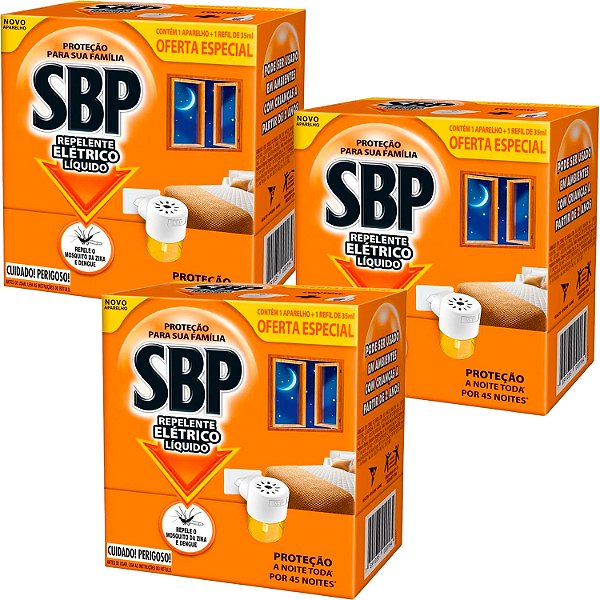 SBP Repelente Elétrico Líquido 45 Noites Novo Aparelho + Refil 32,9ml
