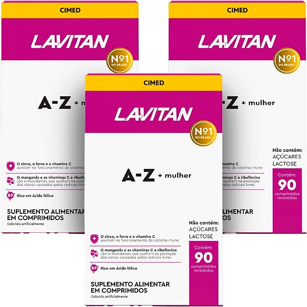 Multivitamínico AZ Mulher Com 90 Comprimidos Lavitan A-Z Suplemento alimentar