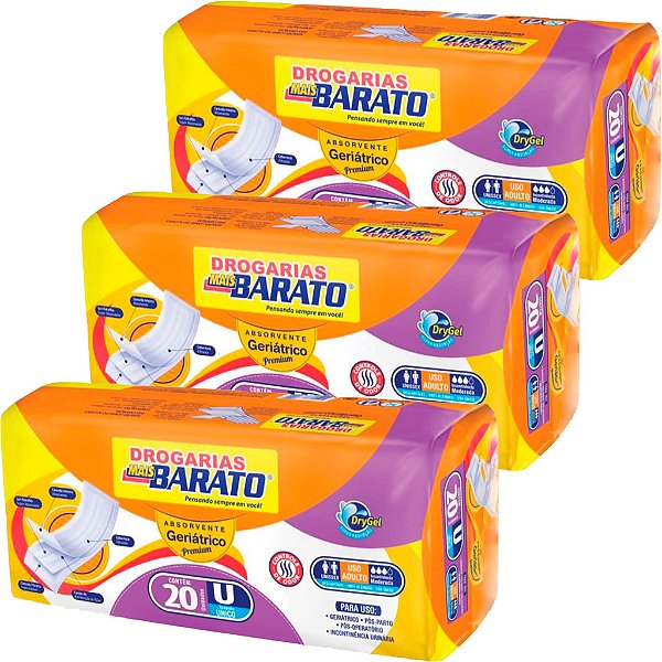 Absorvente Geriátrico Premium Mais Barato C/20 Unidades DryGel Controle de odor