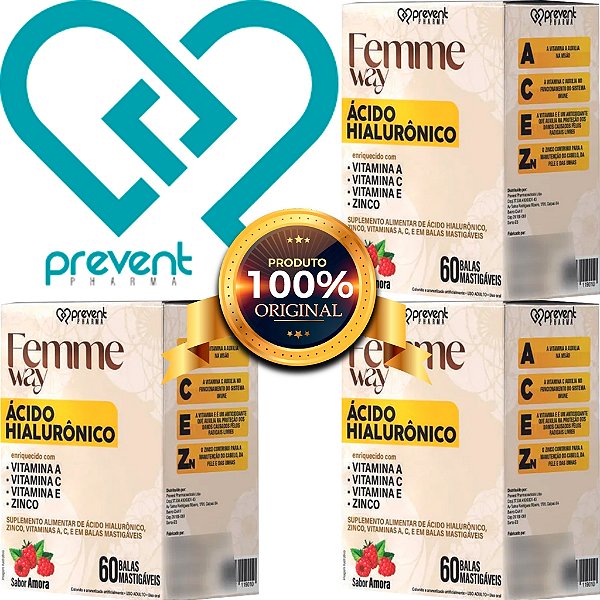 Ácido Hialurônico + Vitamina A + C + E + Zinco Femmeway 60 Balas
