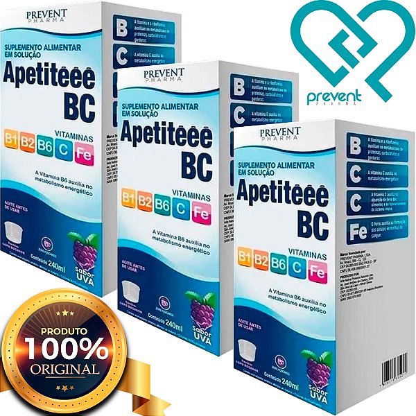 Apetiteee Bc Uva 240ml Vitamina C+ B1 B2 B6 e Ferro Prevent Pharma
