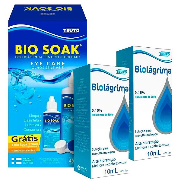 Bio Soak Kit Solução Para Lentes De Contato 480ml + Colírio Biolágrima Hidrata E Lubrifica Olhos / Lentes 10ml