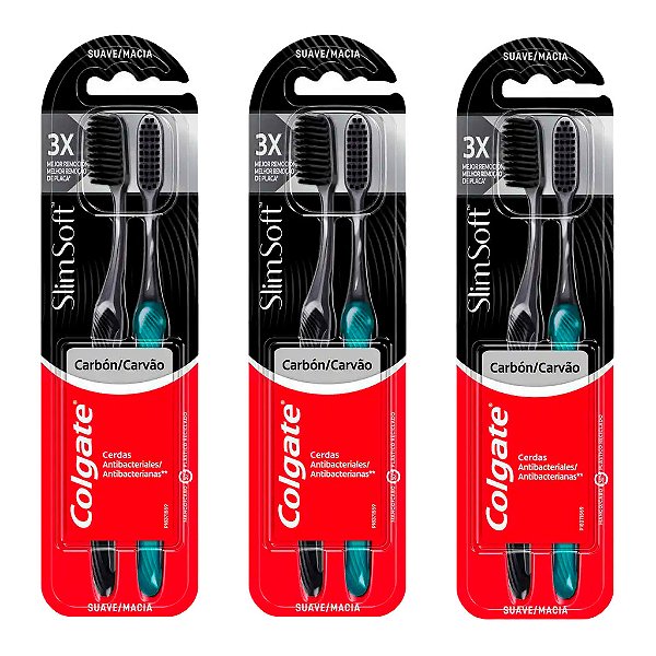 Escova de Dente Colgate Slim Soft Black Macia com 2 unidades