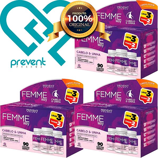 Femme Way Cabelo E Unha Leve 3 Pague 2 com 90cap Prevent Pharma