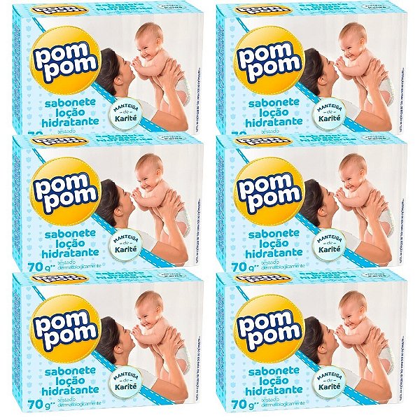 Kit 6 Sabonete em Barra Pom Pom Loção Hidratante com Manteiga de Karité 70g