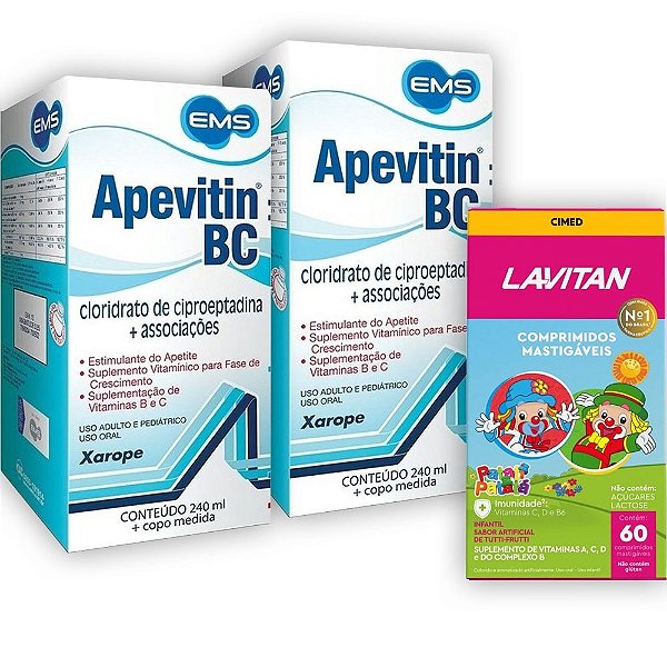 Kit 2 Apevitin Bc 240ml + Lavitan Kids Patati Patata Vitamina Infantil Sabor Tutti Frutti Cimed c/60 Comprimidos