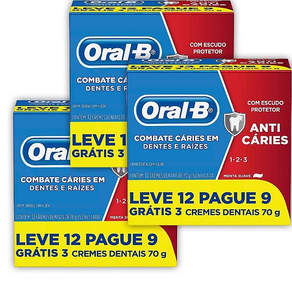 Kit 3 Pasta De Dentes Oral-b 1.2.3 Anticáries C/12 Total 36 unidades