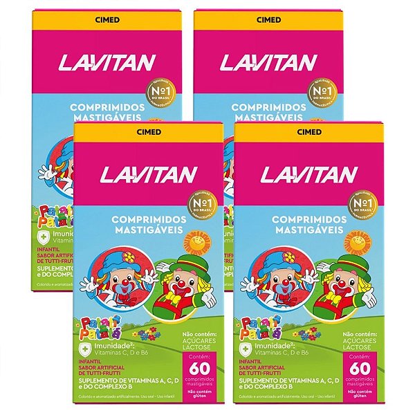 Kit 4 Lavitan Patati Patata Vitamina Infantil Sabor Tutti Frutti Cimed c/60 Comprimidos
