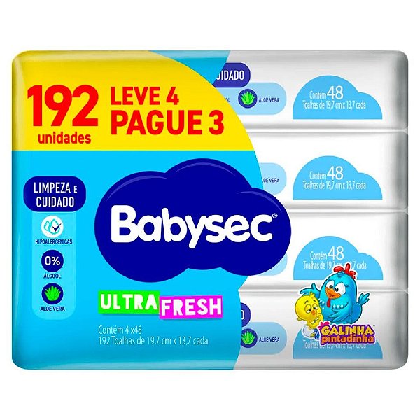 Lenços Umedecidos Babysec Ultrafresh Zero Álcool 192 un