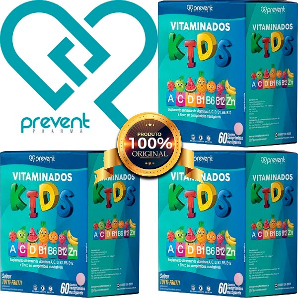 Vitaminados Kids com 60 comprimidos mastigáveis Tutti-Frutti Vitamina A C D B1 B6 B12 Zn