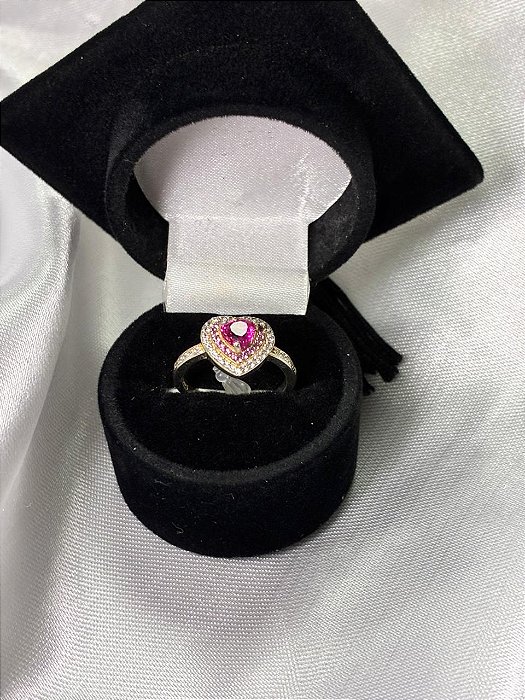 ANEL 12 - CORAÇÃO PRATA COM ZIRCONIA PINK