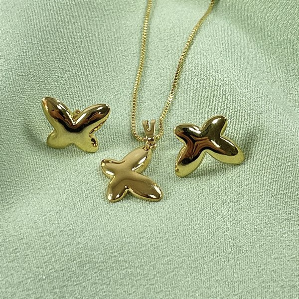 CONJUNTO BORBOLETAS DOURADAS - SEMIJOIA