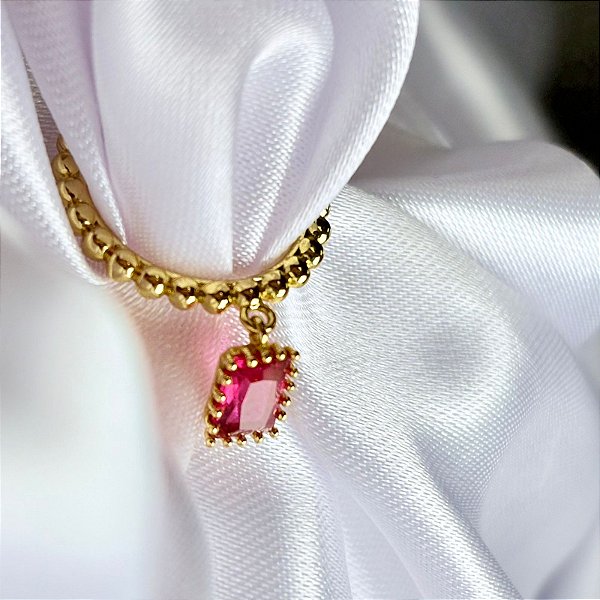 ANEL - ARO BOLINHAS COM PEDRA PINK - SEMIJOIA